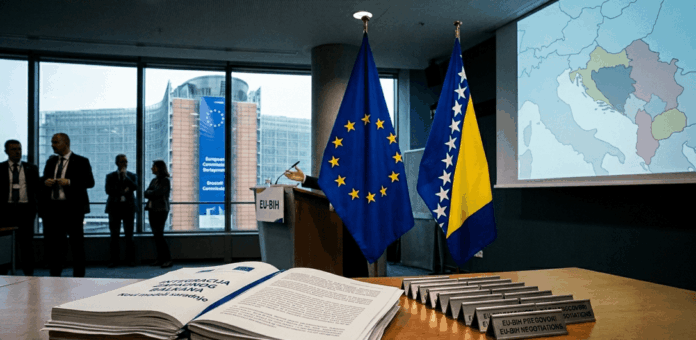 Zastave Bosne i Hercegovine i Evropske unije ispred institucija
