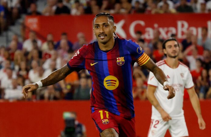Raphinha slavi pogodak Barcelone protiv Seville