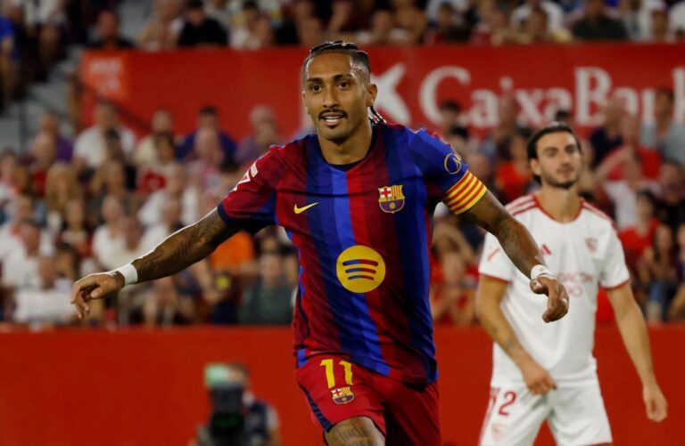 Raphinha slavi pogodak Barcelone protiv Seville