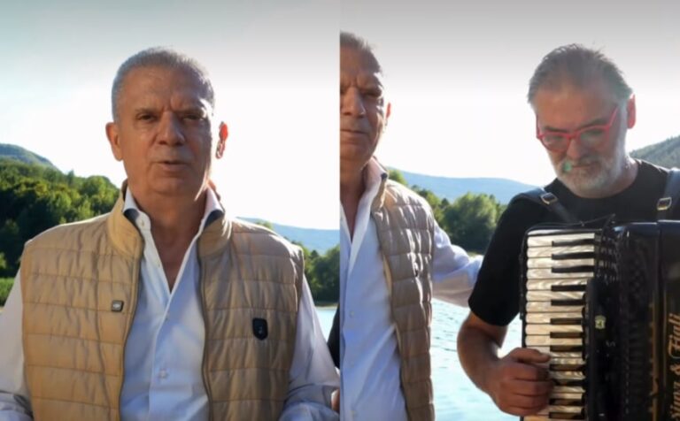 Fahrudin Radončić i Mirvad Kurić na splavu na Drini uz harmoniku