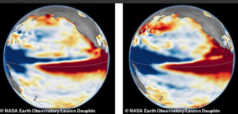 NASA-ina satelitska karta toplih voda u ekvatorijalnom Pacifiku tokom Super El Niña