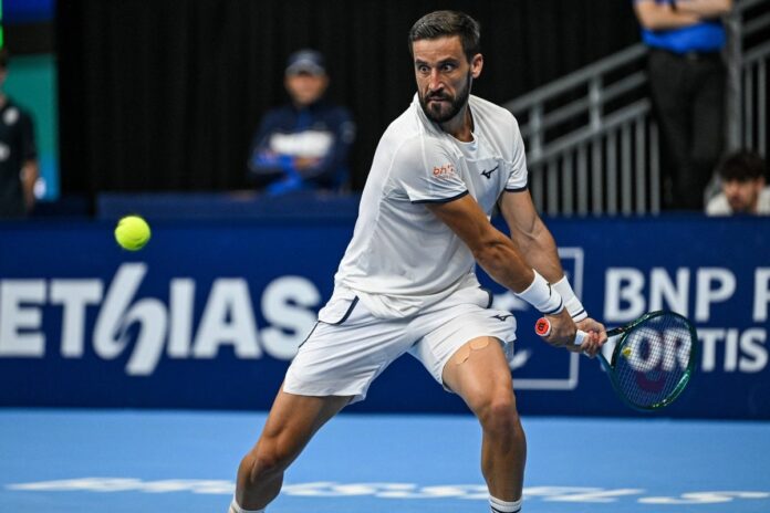 Damir Džumhur tokom meča protiv Dine Prižmića na ATP turniru u Briselu