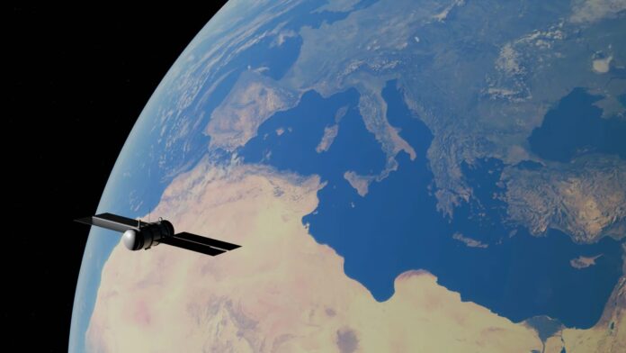 Satelit Starlink iznad ilustracije Ukrajine